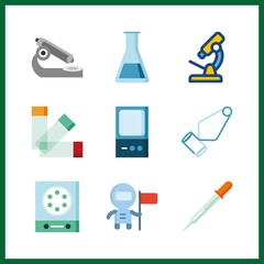 9 scientist icon. Vector illustration scientist set. astronaut and laboratory icons for scientist works