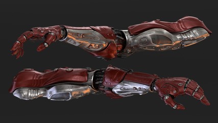 Futuristic cyborg prosthetic arms with strong muscular structure