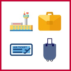 4 plane icon. Vector illustration plane set. airport and suitcase icons for plane works