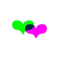Hearts icon green and purple on white