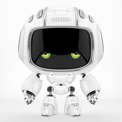 Emotional grey robotic teen – mini unit robot, 3d render