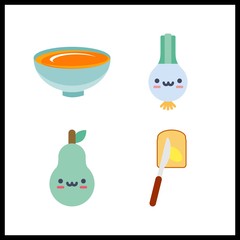 4 vegetarian icon. Vector illustration vegetarian set. scallion and fatty bread icons for vegetarian works