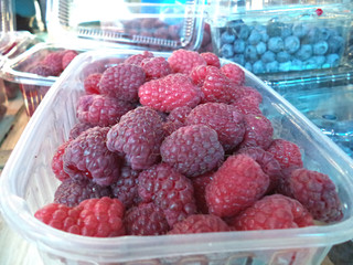 Raspberries at the market