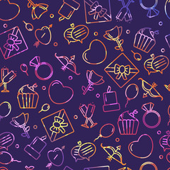 Seamless pattern with heart and other signs for the Happy Valentine's Day. For holidays greeting cards,banners,wallpapers and craft paper.Vector illustration