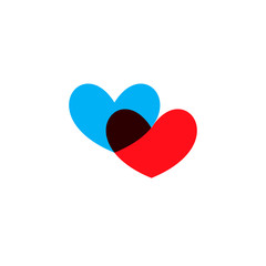 Hearts icon blue and red on white