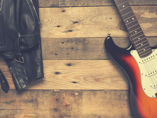 Electric guitar with leather jacket
