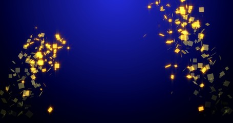Fototapeta premium Explosion of Golden confetti on blue new year background.3D rendering , 4K