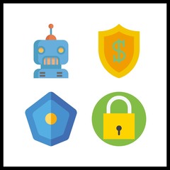 4 cyber icon. Vector illustration cyber set. padlock and robot icons for cyber works