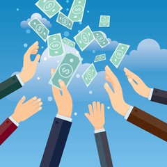 Hand catching a money fly. Business concept, Vector illustration flat design