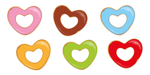 set of colorful donuts shaped like a heart vector ilustration EPS10