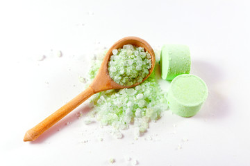 sea salt for bathroom with wooden spoon