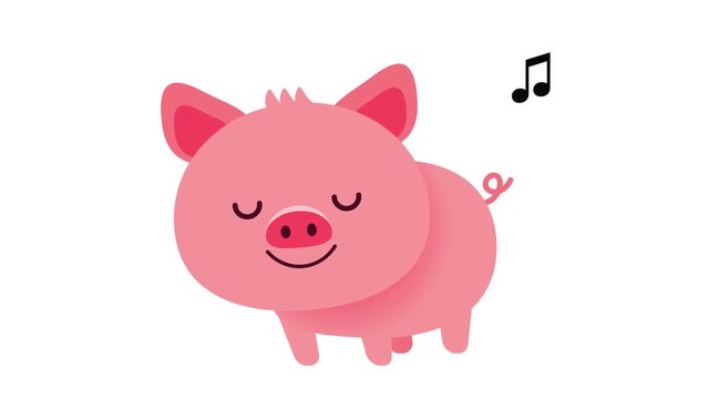 Pig cartoon character dancing, moving, looping animation