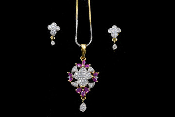 American diamond silver jewelry chain pendant neck set with earrings for woman fashion 