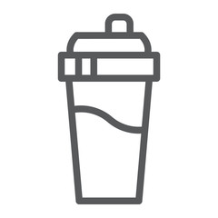 Bottle shaker line icon, drink and container, cup sign, vector graphics, a linear pattern on a white background.