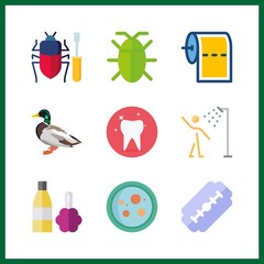 9 hygiene icon. Vector illustration hygiene set. gel and bug icons for hygiene works