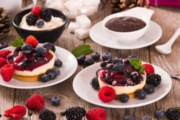 Cheesecakes with mixed berries.