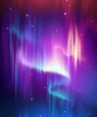 Poster Aurora Borealis abstracte achtergrond, noorderlicht in polaire nachtelijke hemel illustratie, natuurverschijnsel, kosmisch wonder, wonder, neon gloeiende lijnen, ultraviolet spectrum © wacomka