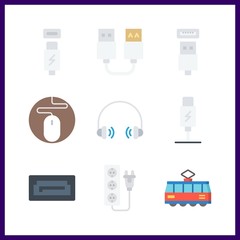 9 cable icon. Vector illustration cable set. sata and socket icons for cable works