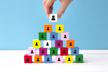 Human resources (HR) and corporate hierarchy concept represented by icon. Choose a new leader of...