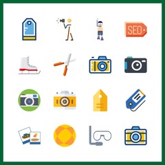 16 hobby icon. Vector illustration hobby set. tags and ball icons for hobby works