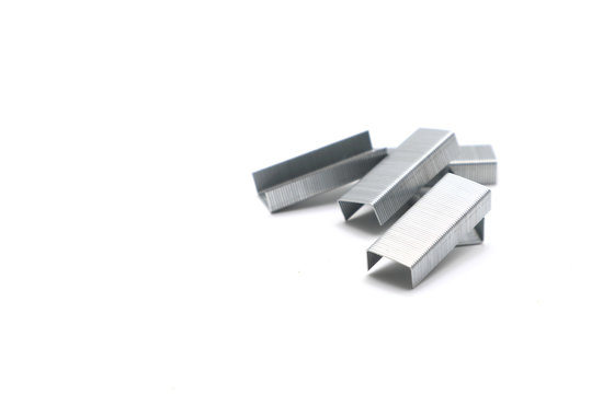 Metal staples for stapler on white background