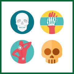 4 bone icon. Vector illustration bone set. skull and pain icons for bone works