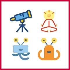 4 mystery icon. Vector illustration mystery set. telescope and alien icons for mystery works