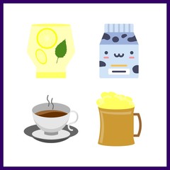 4 beverage icon. Vector illustration beverage set. hot tea and limonade icons for beverage works