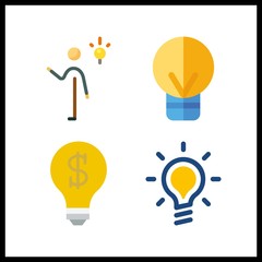 4 lightbulb icon. Vector illustration lightbulb set. idea and invention icons for lightbulb works