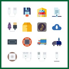 16 storage icon. Vector illustration storage set. usb and box icons for storage works