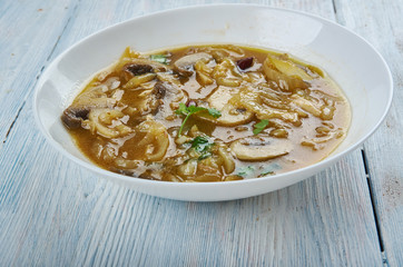 Caramelized Onion, Fennel,  Mushroom Soup