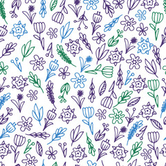 Hand drawn floral seamless patterns ornaments with flowers and leaves.Vector illustration