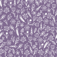 Hand drawn floral seamless patterns ornaments with flowers and leaves.Vector illustration