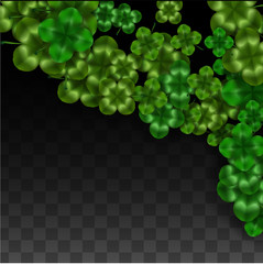 Vector Clover Leaf  Isolated on Transparent Background with Space for Text. St. Patrick's Day Illustration. Ireland's Lucky Shamrock Poster. Invintation for Concert in Pub. Top View. Success Symbols.