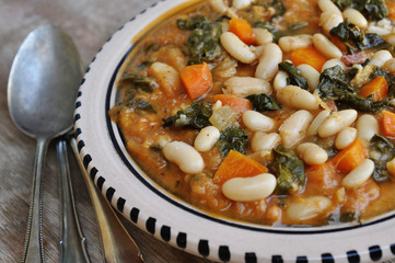 Ribollita White Bean Stew with carrots and spinach