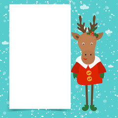 Merry Christmas and Happy New Year winter holidays greeting card with cartoon elements. Vector illustration