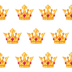Vector illustration. Seamless pattern of crowns. Gold Crowns with gems. Art Design Cartoon.