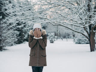 young woman in winter