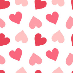 Hand drawn seamless pink heart pattern. Valentines day vector background.