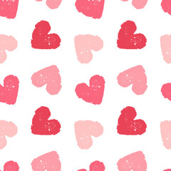 Hand drawn seamless pink heart pattern. Valentines day vector background.