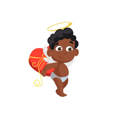 Afro cupid holding heart box illustration. Kid, love, romantic, angel. Saint Valentines Day concept. Vector illustration can be used for topics like romantic, love, celebration, greeting card