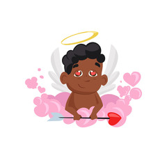 Afro cupid with hearts in eyes illustration. Angel, love, tenderness. Saint Valentines Day concept. Vector illustration can be used for topics like romantic, love, celebration, greeting card