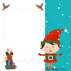 Fototapeta premium Merry Christmas and Happy New Year winter holidays greeting card with cartoon elements. Vector illustration
