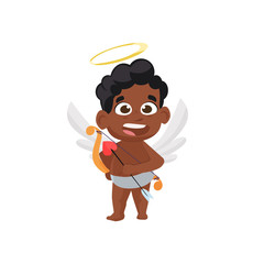 Cute afro angel illustration. Kid, love, romantic, angel. Saint Valentines Day concept. Vector illustration can be used for topics like romantic, love, celebration, greeting card