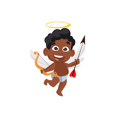 Cute dancing afro cupid illustration. Kid, love, romantic. Saint Valentines Day concept. Vector illustration can be used for topics like romantic, love, celebration, greeting card