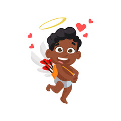 Dancing afro cupid illustration. Boy, funny, cute. Saint Valentines Day concept. Vector illustration can be used for topics like romantic, love, celebration, greeting card