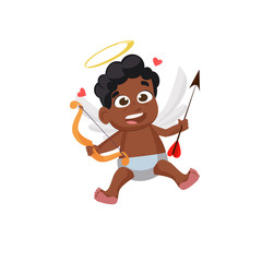 Funny afro cupid illustration. Kid, love, romantic, angel. Saint Valentines Day concept. Vector illustration can be used for topics like romantic, love, celebration, greeting card