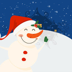 Merry Christmas and Happy New Year winter holidays greeting card with cartoon elements. Vector illustration