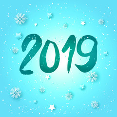 Hand drawn signs lettering 2019 for Happy New Year greetings cards,banners.Vector illustration