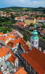 Fototapeta na wymiar Scenic aerial view over the old Town of Cesky Krumlov, Czech Republic
